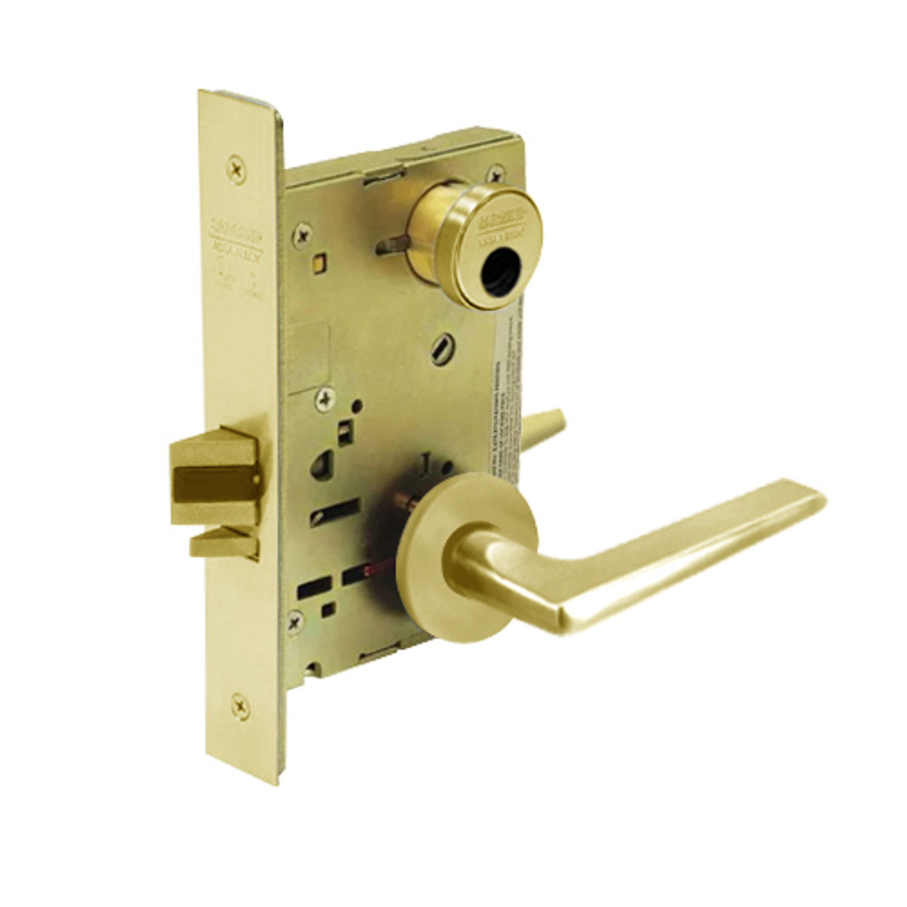 LC-8256-LNF-03 Sargent 8200 Series Office or Inner Entry Mortise Lock with LNF Lever Trim Less Cylinder in Bright Brass