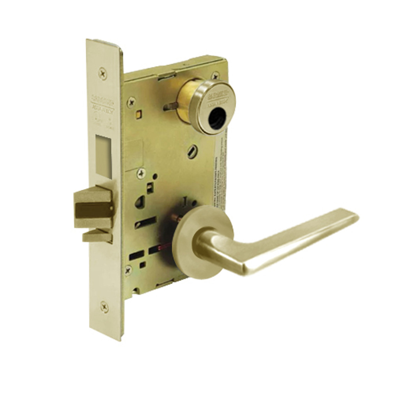 LC-8235-LNF-04 Sargent 8200 Series Storeroom Mortise Lock with LNF Lever Trim and Deadbolt Less Cylinder in Satin Brass