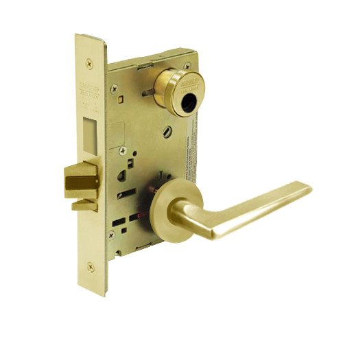 LC-8243-LNF-03 Sargent 8200 Series Apartment Corridor Mortise Lock with LNF Lever Trim and Deadbolt Less Cylinder in Bright Brass