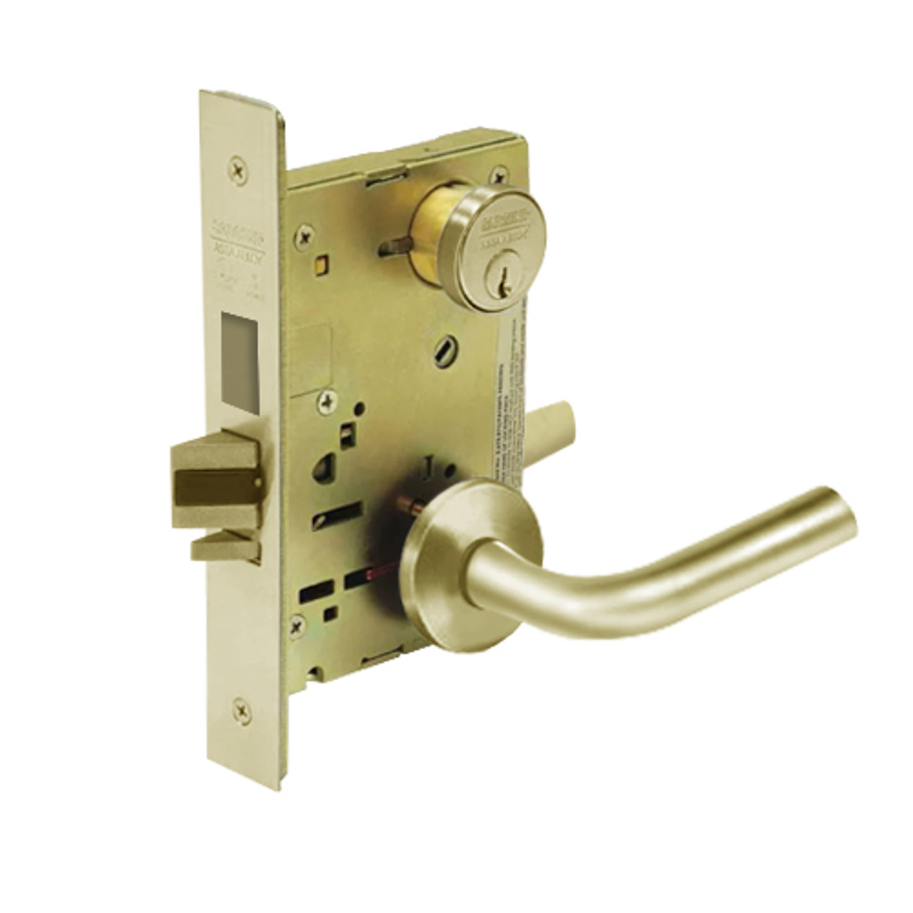 8225-LNW-04 Sargent 8200 Series Dormitory or Exit Mortise Lock with LNW Lever Trim and Deadbolt in Satin Brass