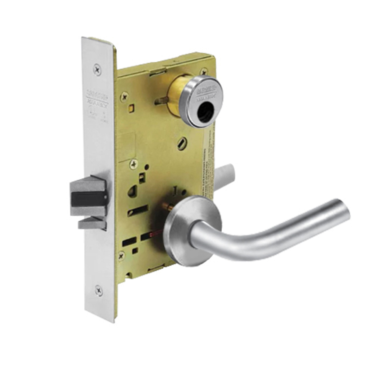 LC-8204-LNW-26 Sargent 8200 Series Storeroom or Closet Mortise Lock with LNW Lever Trim Less Cylinder in Bright Chrome