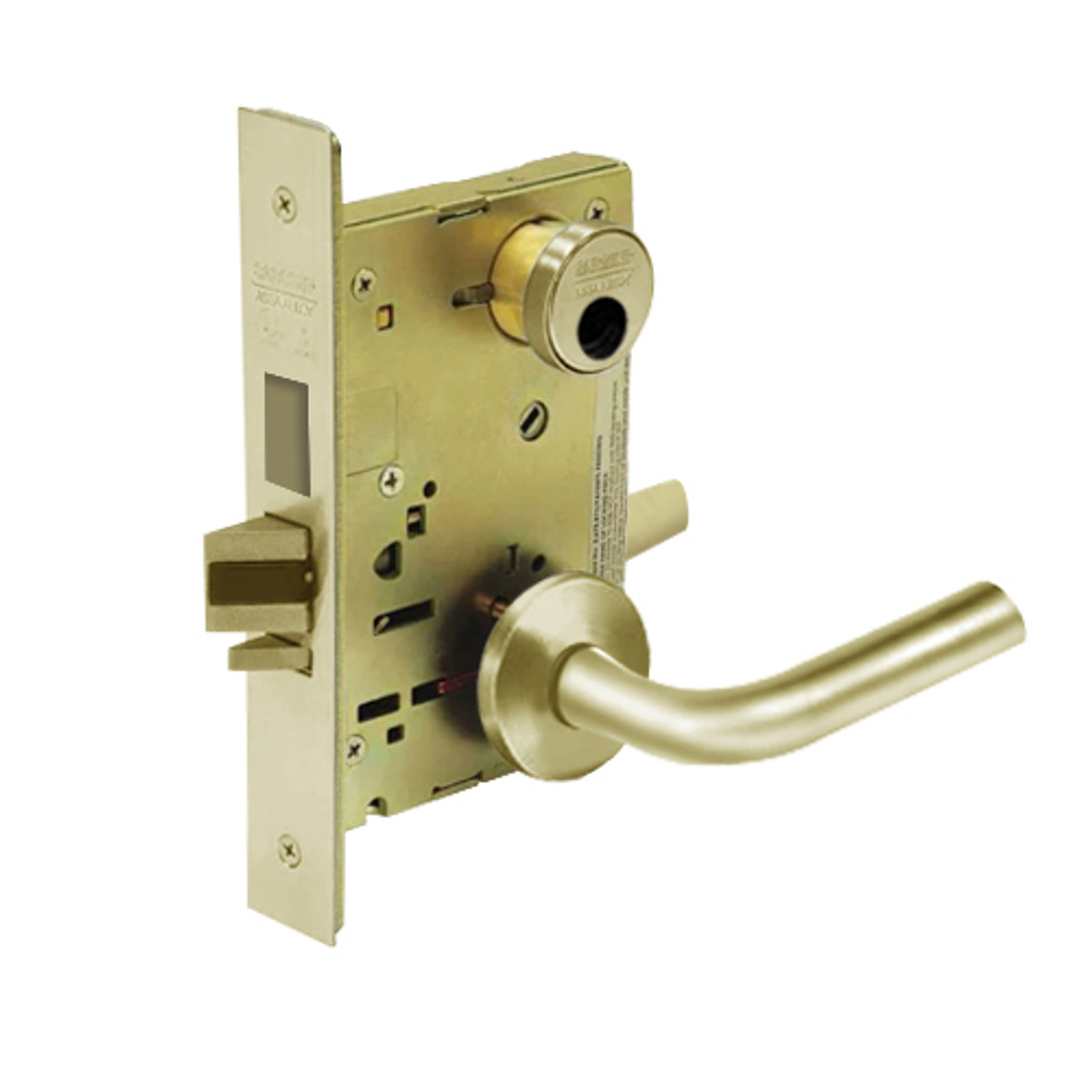 LC-8224-LNW-04 Sargent 8200 Series Room Door Mortise Lock with LNW Lever Trim and Deadbolt Less Cylinder in Satin Brass