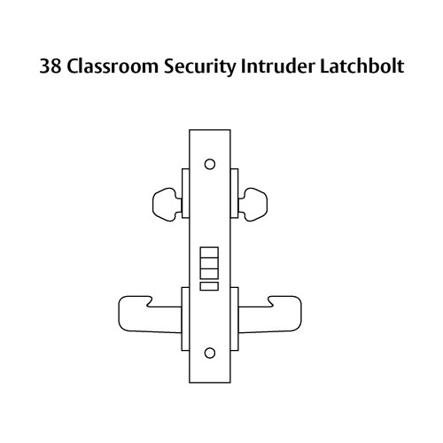LC-8238-LNW-04 Sargent 8200 Series Classroom Security Intruder Mortise Lock with LNW Lever Trim Less Cylinder in Satin Brass