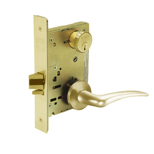 8267-LNA-03-LH Sargent 8200 Series Institutional Privacy Mortise Lock with LNA Lever Trim in Bright Brass