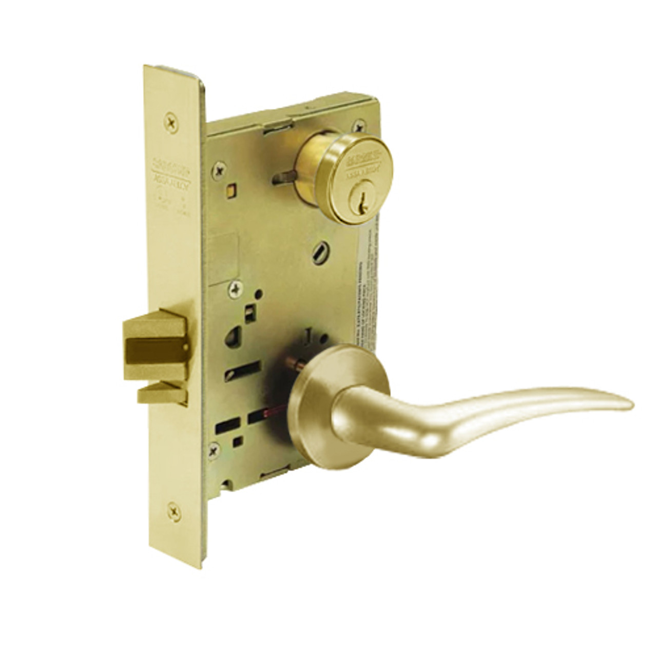 8256-LNA-03-LH Sargent 8200 Series Office or Inner Entry Mortise Lock with LNA Lever Trim in Bright Brass