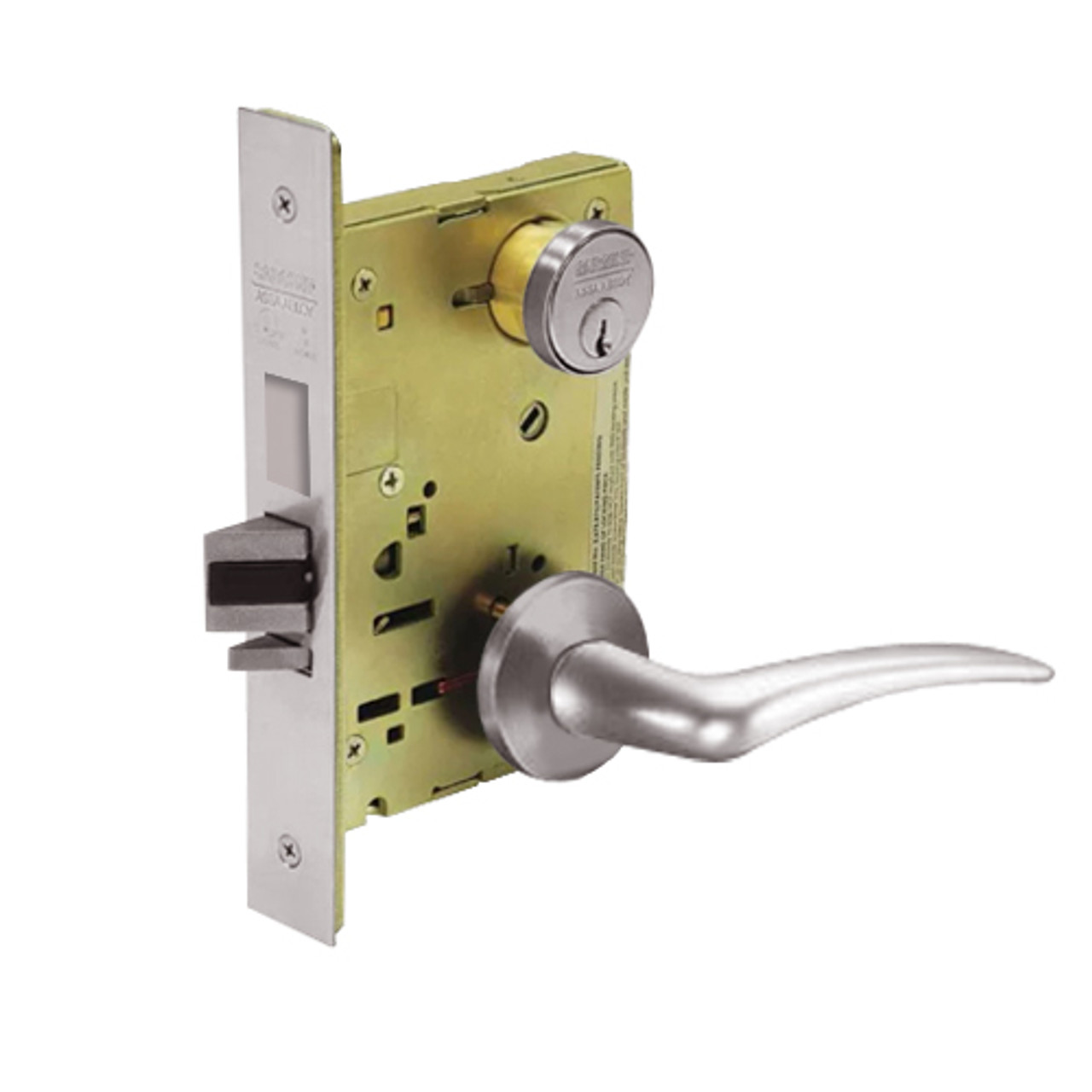 8224-LNA-32D-LH Sargent 8200 Series Room Door Mortise Lock with LNA Lever Trim and Deadbolt in Satin Stainless Steel