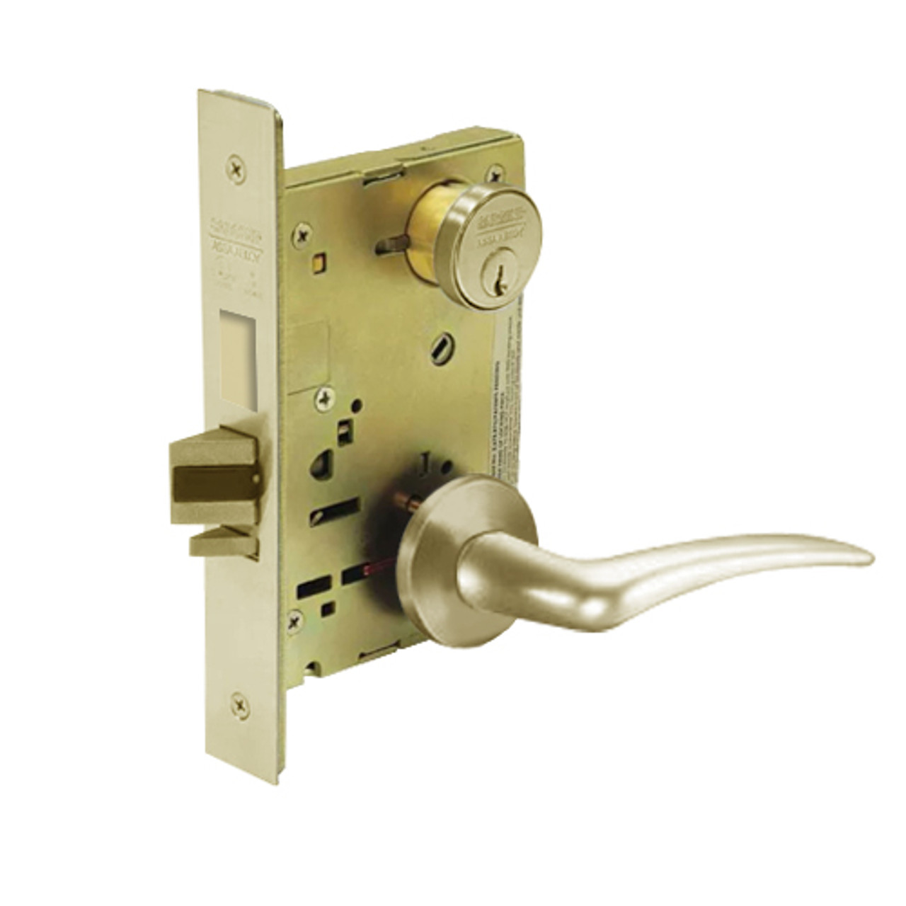 8251-LNA-04-LH Sargent 8200 Series Storeroom Deadbolt Mortise Lock with LNA Lever Trim and Deadbolt in Satin Brass