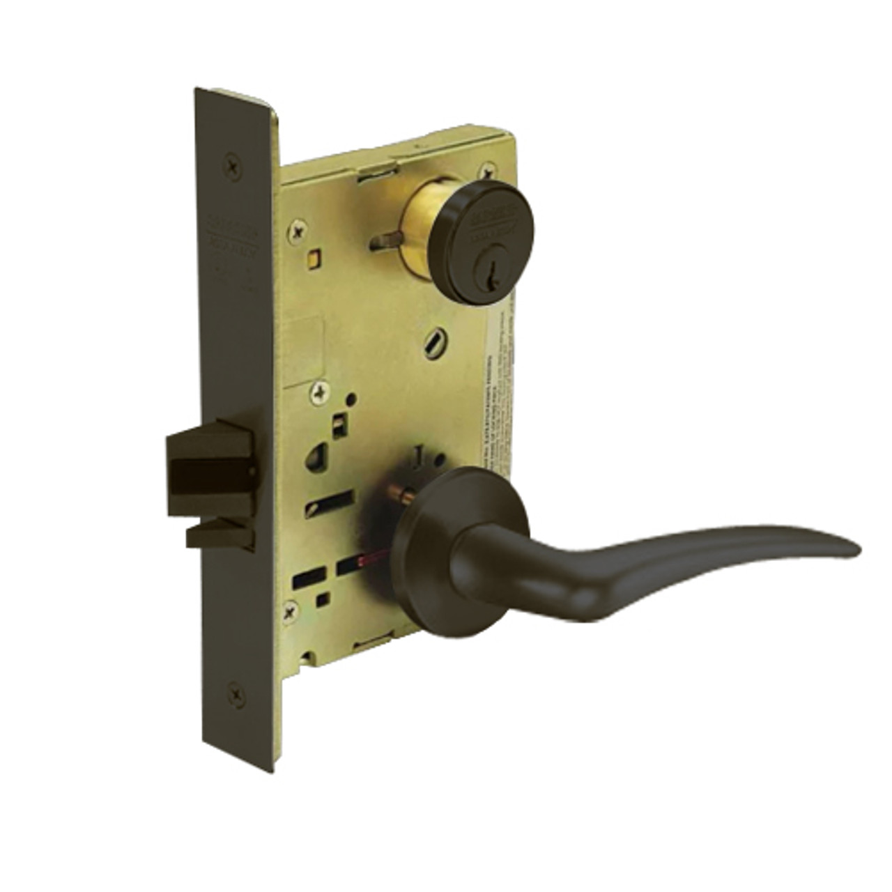 8217-LNA-10B-LH Sargent 8200 Series Asylum or Institutional Mortise Lock with LNA Lever Trim in Oxidized Dull Bronze