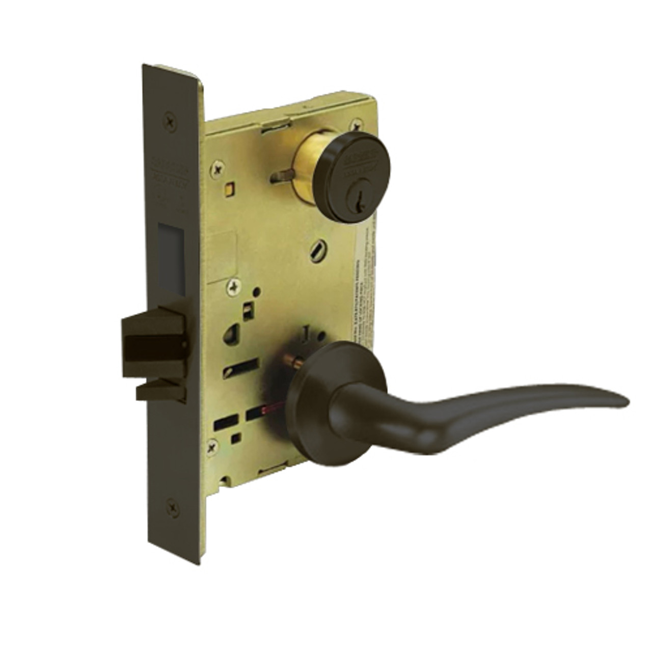 8225-LNA-10B-RH Sargent 8200 Series Dormitory or Exit Mortise Lock with LNA Lever Trim and Deadbolt in Oxidized Dull Bronze