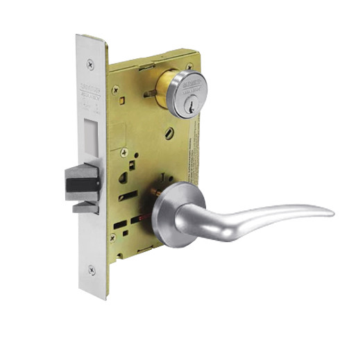 8245-LNA-26-RH Sargent 8200 Series Dormitory or Exit Mortise Lock with LNA Lever Trim and Deadbolt in Bright Chrome