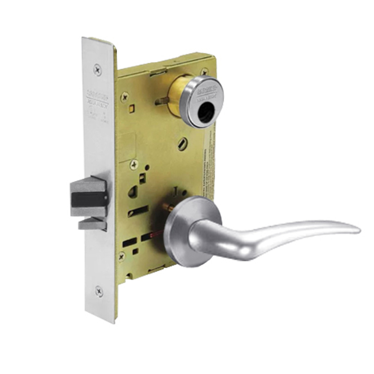 LC-8255-LNA-26-LH Sargent 8200 Series Office or Entry Mortise Lock with LNA Lever Trim Less Cylinder in Bright Chrome