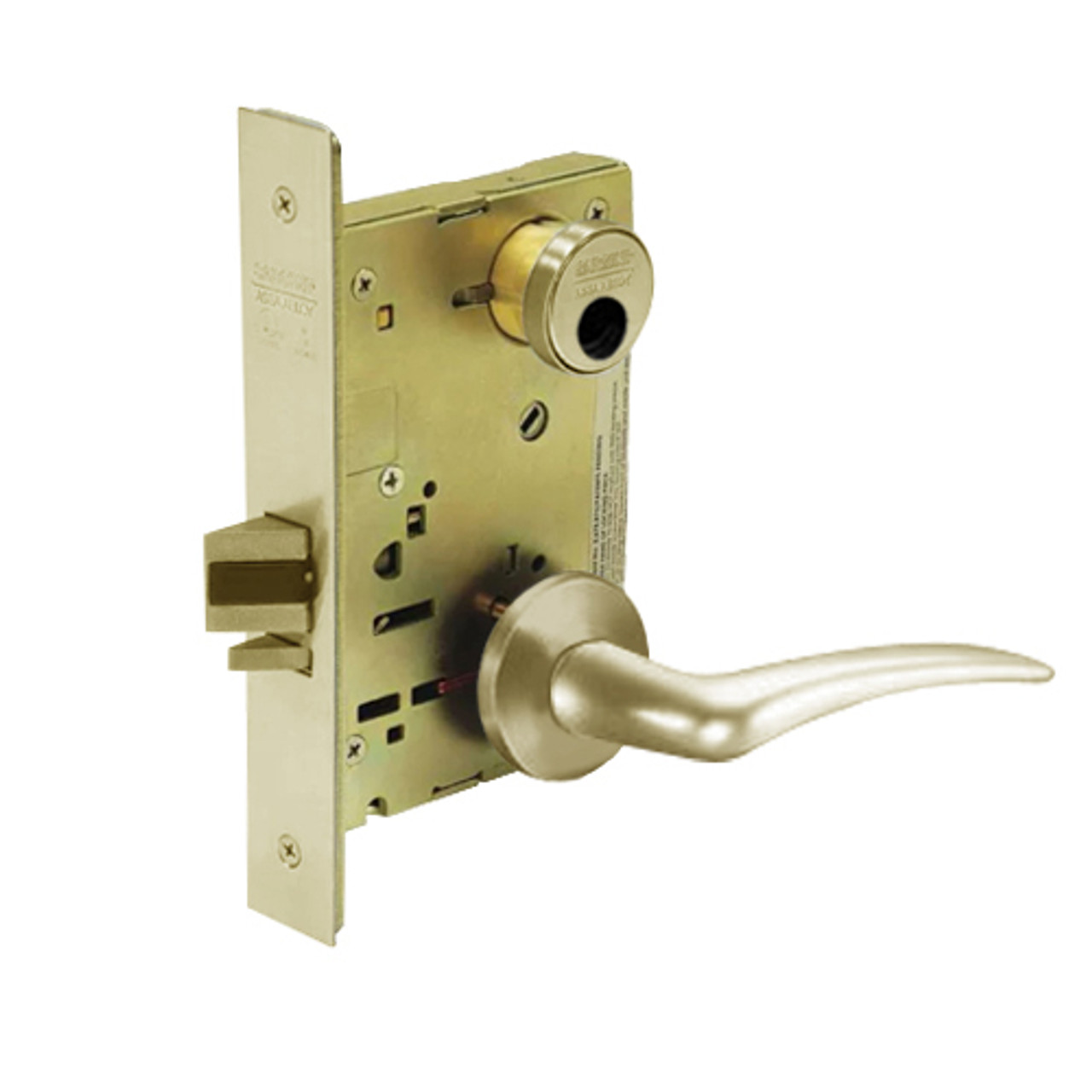 LC-8231-LNA-04-LH Sargent 8200 Series Utility Mortise Lock with LNA Lever Trim Less Cylinder in Satin Brass
