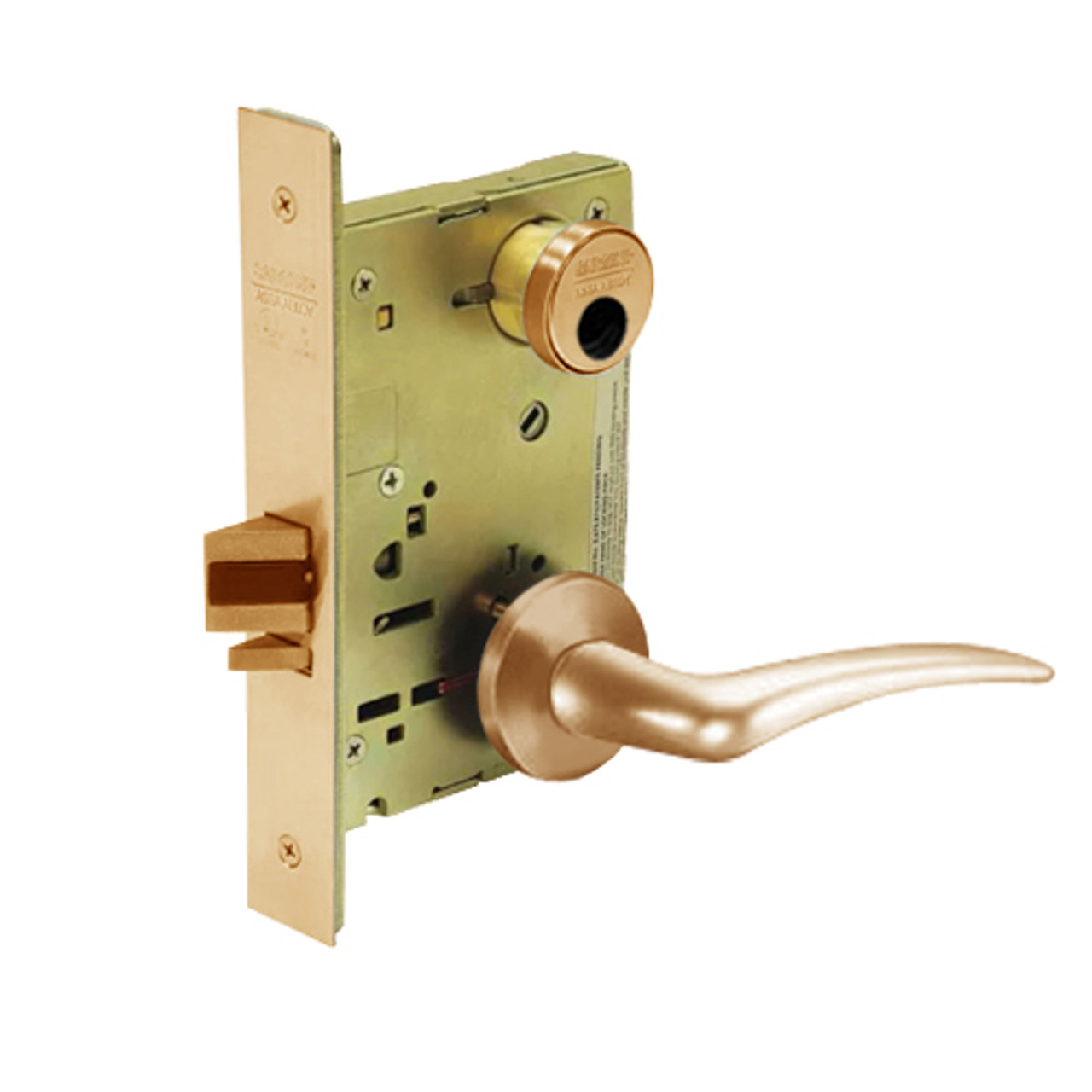 LC-8256-LNA-10-LH Sargent 8200 Series Office or Inner Entry Mortise Lock with LNA Lever Trim Less Cylinder in Dull Bronze