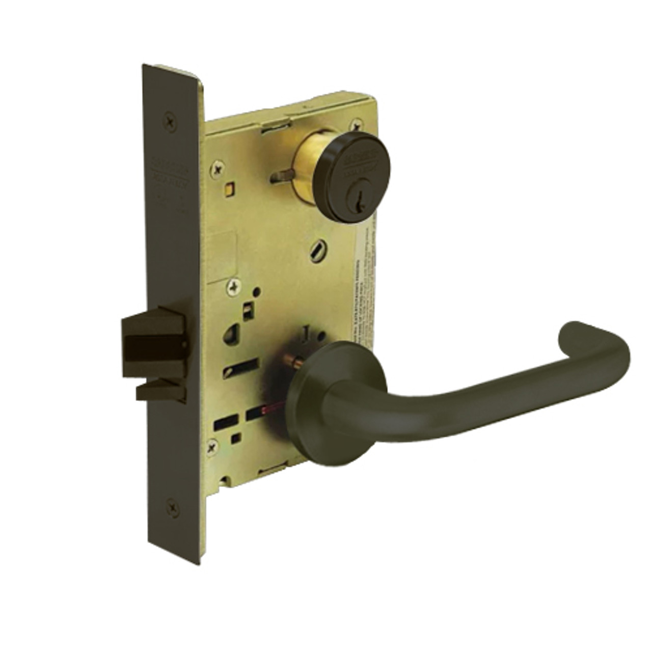 8237-LNJ-10B Sargent 8200 Series Classroom Mortise Lock with LNJ Lever Trim in Oxidized Dull Bronze