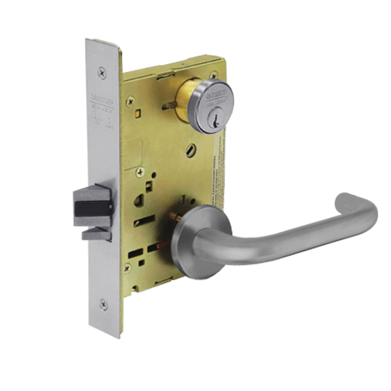 8267-LNJ-26D Sargent 8200 Series Institutional Privacy Mortise Lock with LNJ Lever Trim in Satin Chrome