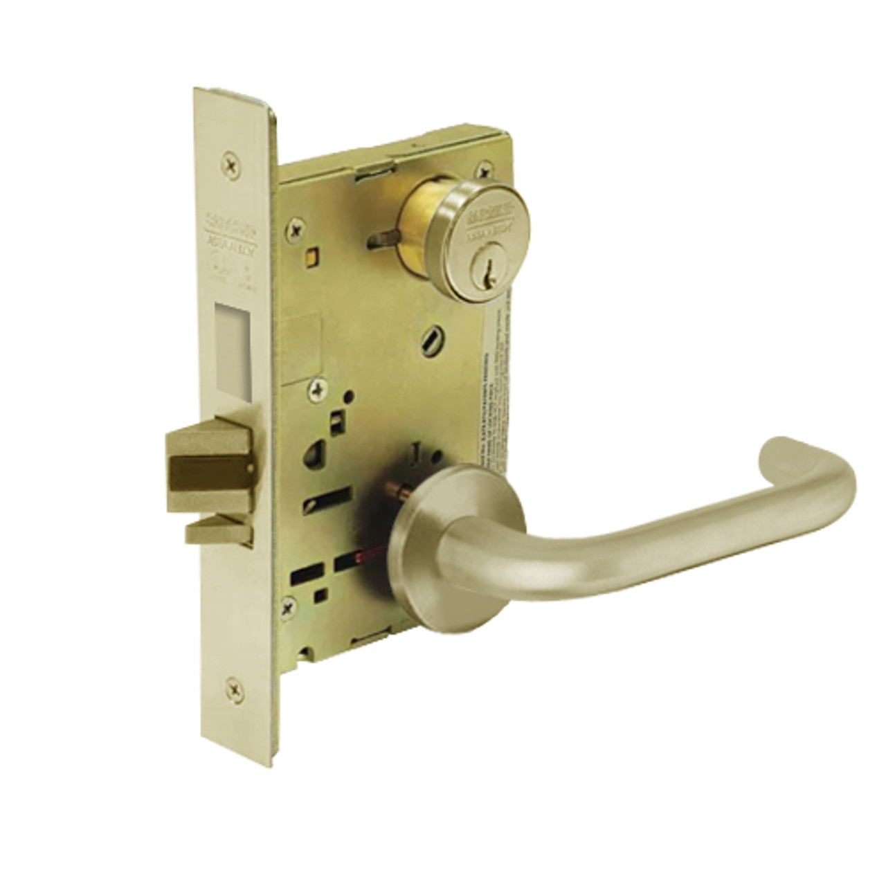 8225-LNJ-04 Sargent 8200 Series Dormitory or Exit Mortise Lock with LNJ Lever Trim and Deadbolt in Satin Brass