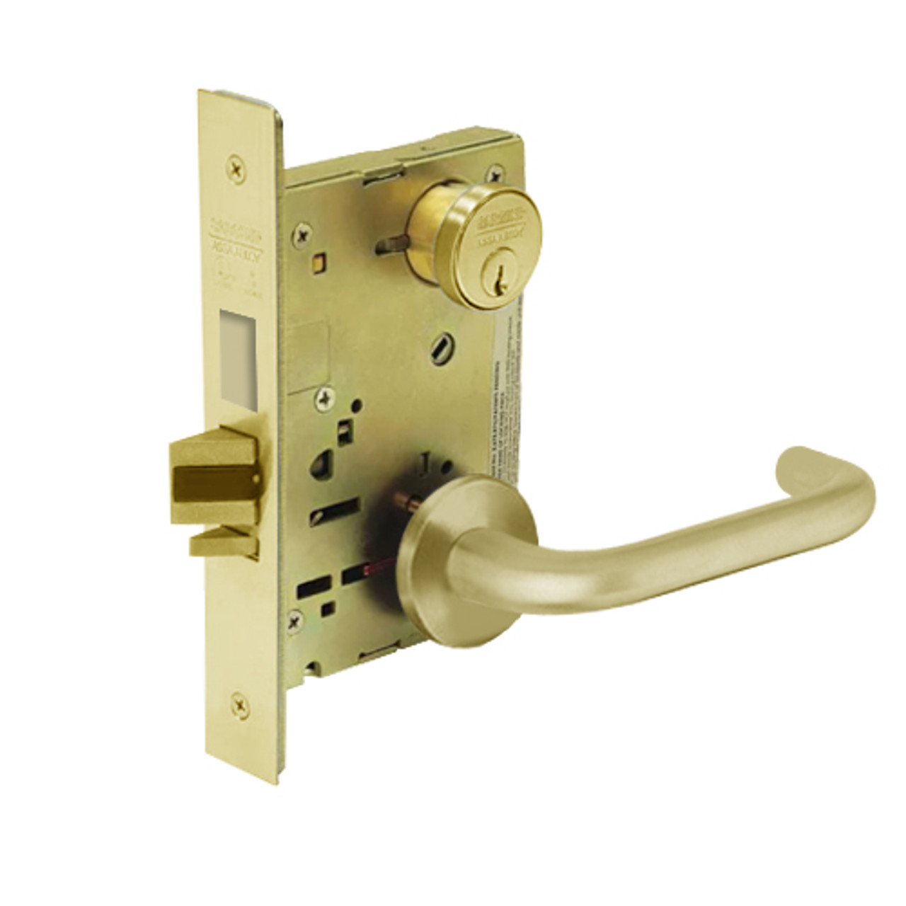 8235-LNJ-03 Sargent 8200 Series Storeroom Mortise Lock with LNJ Lever Trim and Deadbolt in Bright Brass