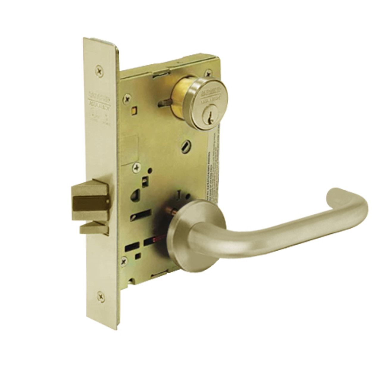 8217-LNJ-04 Sargent 8200 Series Asylum or Institutional Mortise Lock with LNJ Lever Trim in Satin Brass
