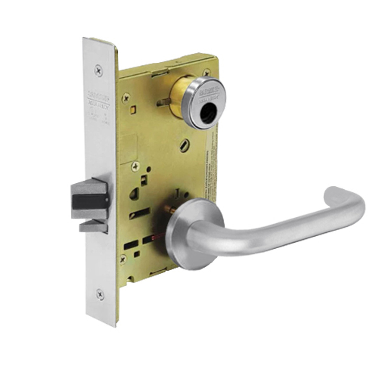 LC-8204-LNJ-26 Sargent 8200 Series Storeroom or Closet Mortise Lock with LNJ Lever Trim Less Cylinder in Bright Chrome