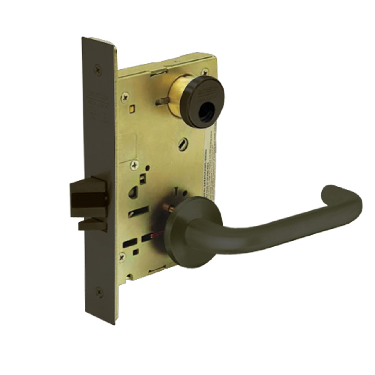 LC-8255-LNJ-10B Sargent 8200 Series Office or Entry Mortise Lock with LNJ Lever Trim Less Cylinder in Oxidized Dull Bronze