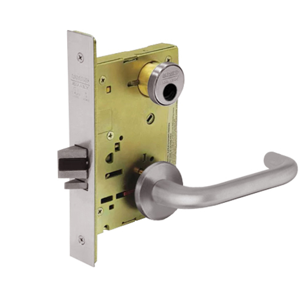 LC-8289-LNJ-32D Sargent 8200 Series Holdback Mortise Lock with LNJ Lever Trim Less Cylinder in Satin Stainless Steel