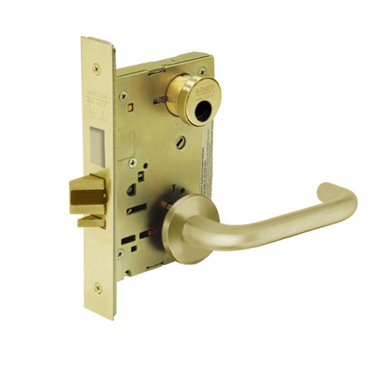 LC-8227-LNJ-03 Sargent 8200 Series Closet or Storeroom Mortise Lock with LNJ Lever Trim and Deadbolt Less Cylinder in Bright Brass