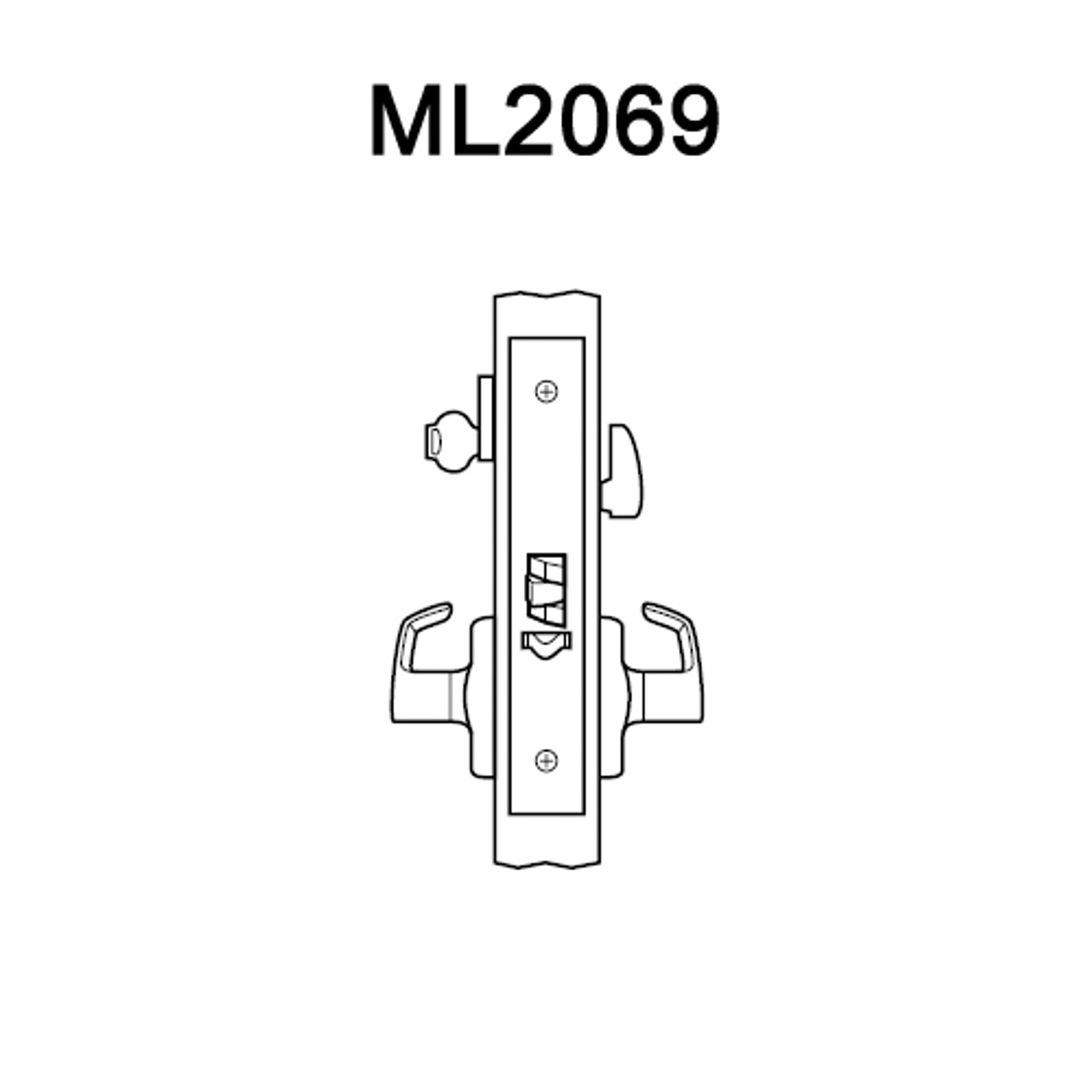 ML2069-DSA-625-RH Corbin Russwin ML2000 Series Mortise Institution Privacy Locksets with Dirke Lever in Bright Chrome