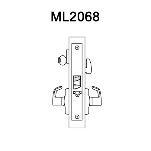 ML2068-DSA-605-RH Corbin Russwin ML2000 Series Mortise Privacy or Apartment Locksets with Dirke Lever in Bright Brass