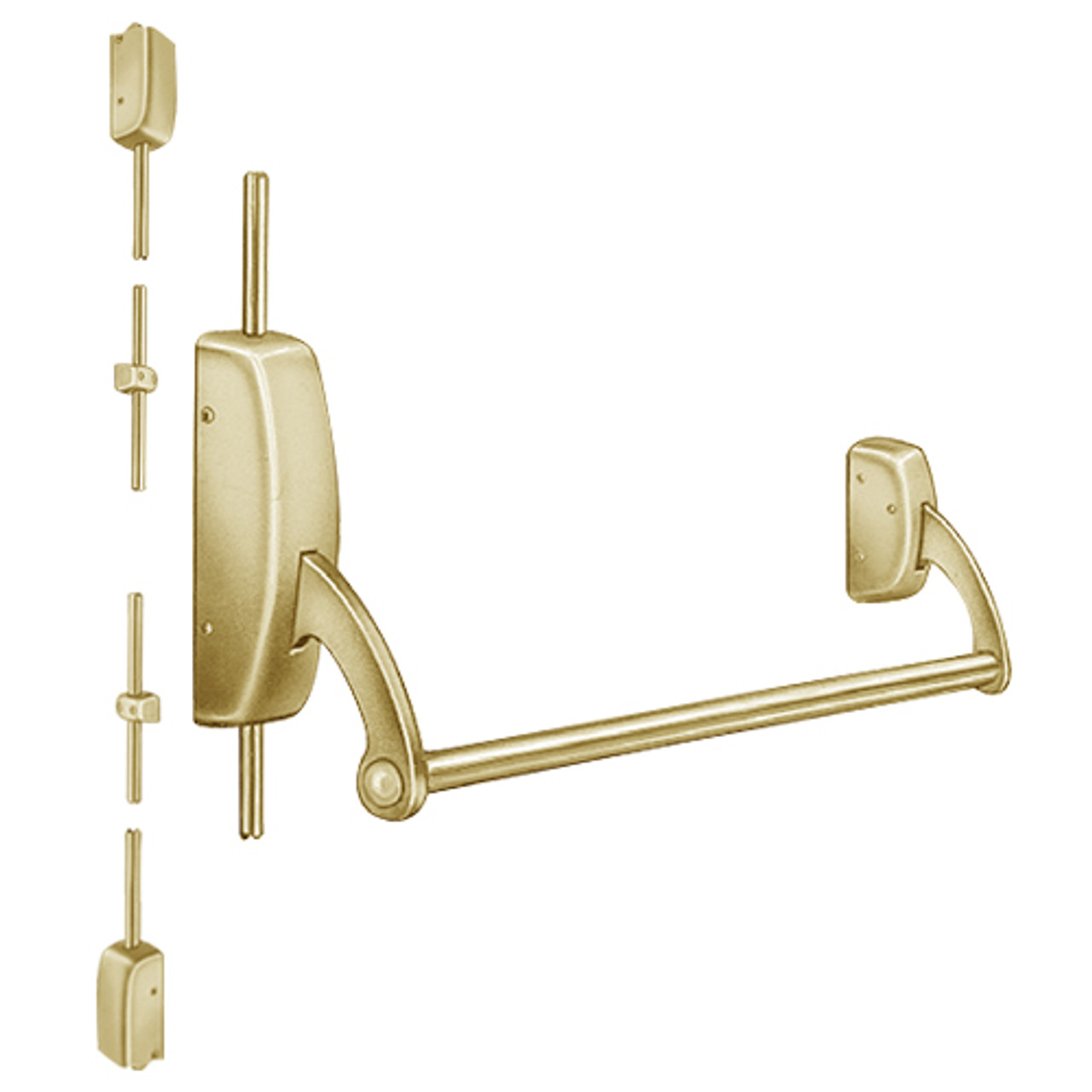 12-9710-LHR-04 Sargent 90 Series Exit Only Fire Rated Surface Vertical Rod Exit Device in Satin Brass