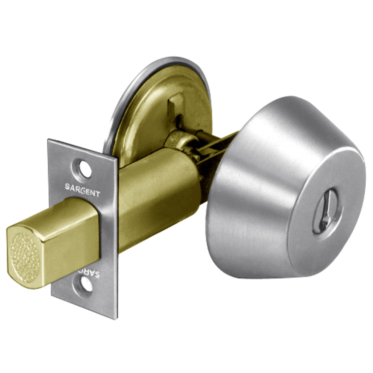 28-486-26 Sargent 480 Series Single Cylinder Auxiliary Deadbolt Lock with Blank Plate in Bright Chrome