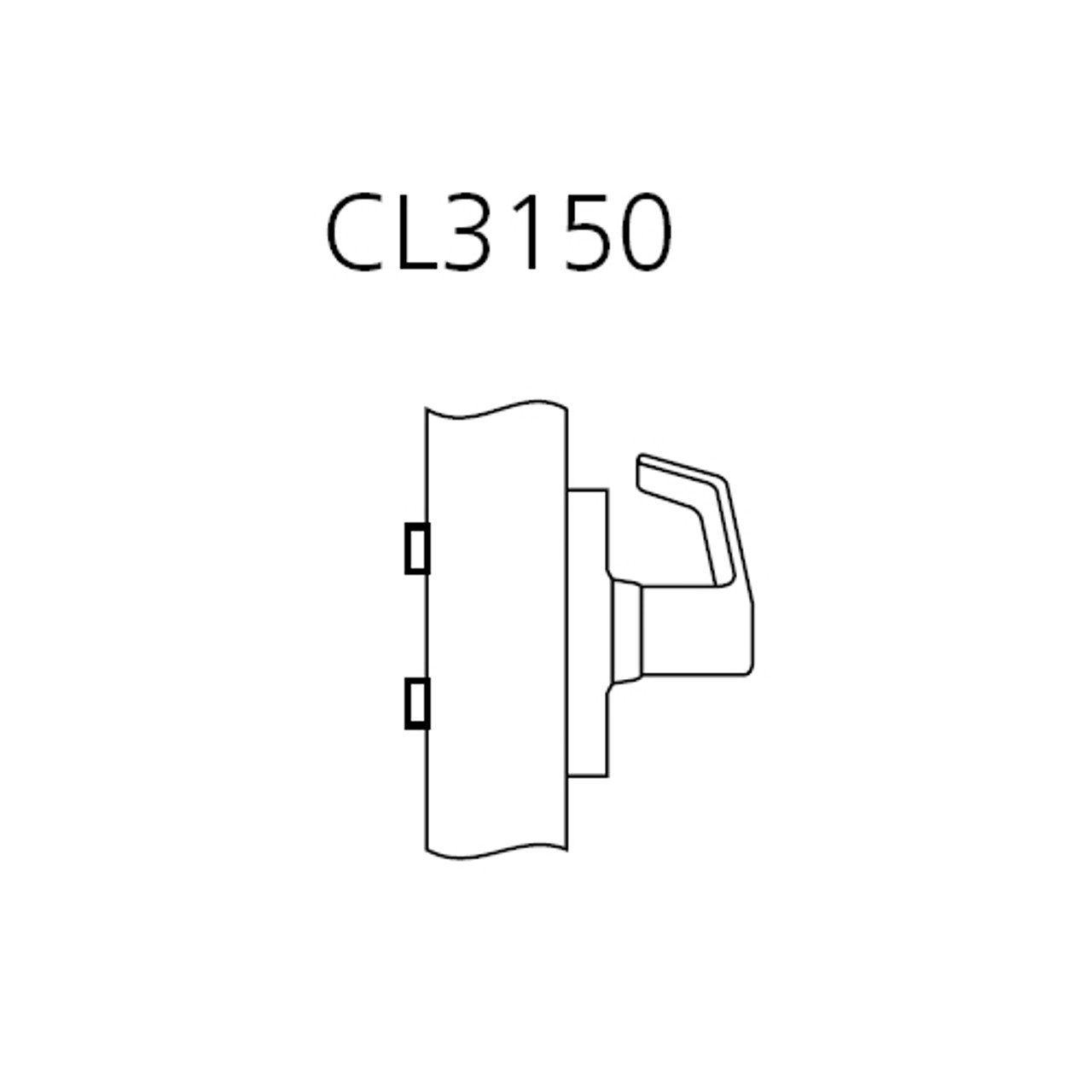 CL3150-AZD-605 Corbin CL3100 Series Vandal Resistant Half Dummy Cylindrical Locksets with Armstrong Lever in Bright Brass