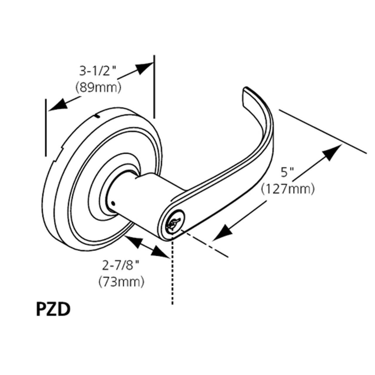 CL3150-PZD-605 Corbin CL3100 Series Vandal Resistant Half Dummy Cylindrical Locksets with Princeton Lever in Bright Brass