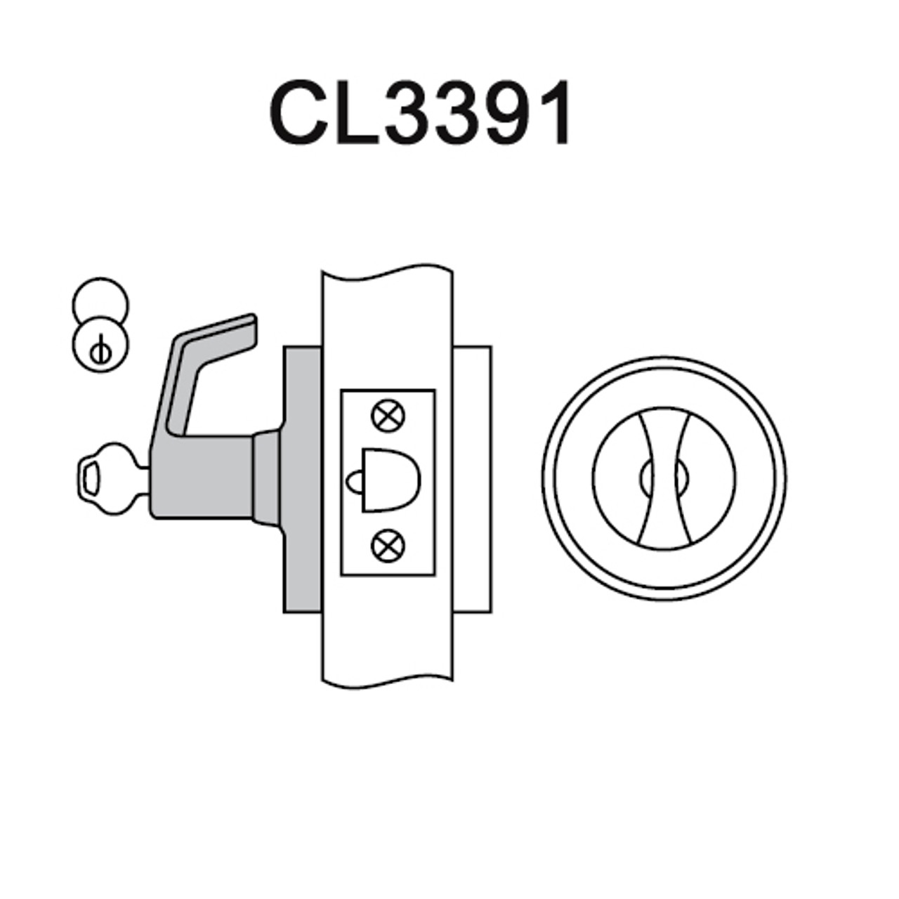 CL3391-AZD-605 Corbin CL3300 Series Extra Heavy Duty Keyed with Turnpiece Cylindrical Locksets with Armstrong Lever in Bright Brass