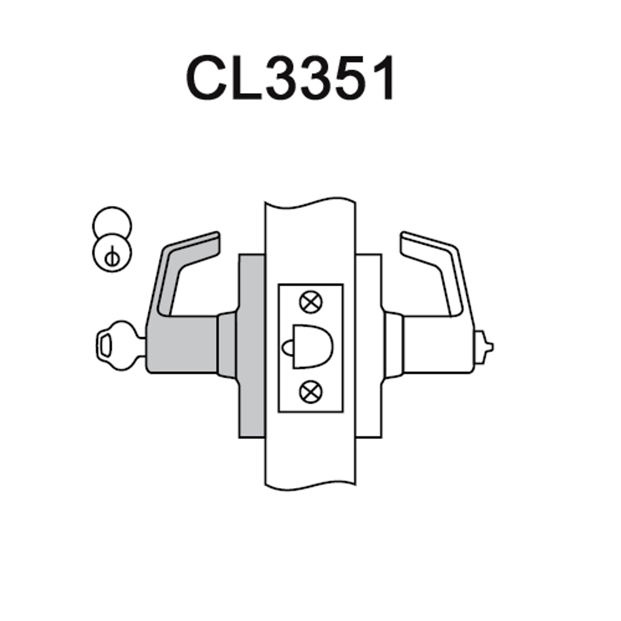 CL3351-AZD-626-LC Corbin CL3300 Series Less Cylinder Extra Heavy Duty Entrance Cylindrical Locksets with Armstrong Lever in Satin Chrome