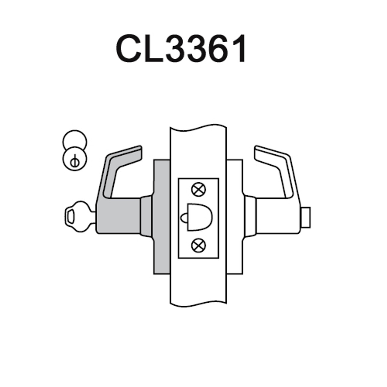 CL3361-AZD-618-LC Corbin CL3300 Series Less Cylinder Extra Heavy Duty Entry or Office Cylindrical Locksets with Armstrong Lever in Bright Nickel Plated