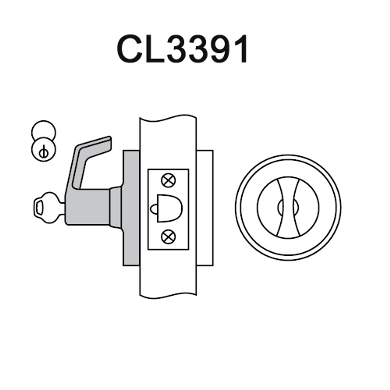 CL3391-AZD-612-LC Corbin CL3300 Series Less Cylinder Extra Heavy Duty Keyed with Turnpiece Cylindrical Locksets with Armstrong Lever in Satin Bronze