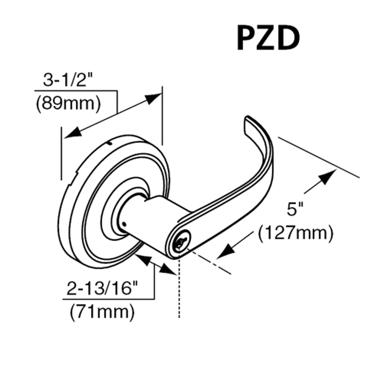 CL3380-PZD-605 Corbin CL3300 Series Extra Heavy Duty Passage with Blank Plate Cylindrical Locksets with Princeton Lever in Bright Brass