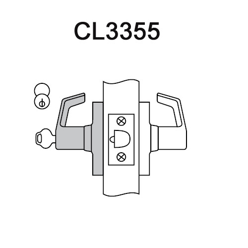 CL3357-PZD-605-LC Corbin CL3300 Series Less Cylinder Extra Heavy Duty Storeroom Cylindrical Locksets with Princeton Lever in Bright Brass