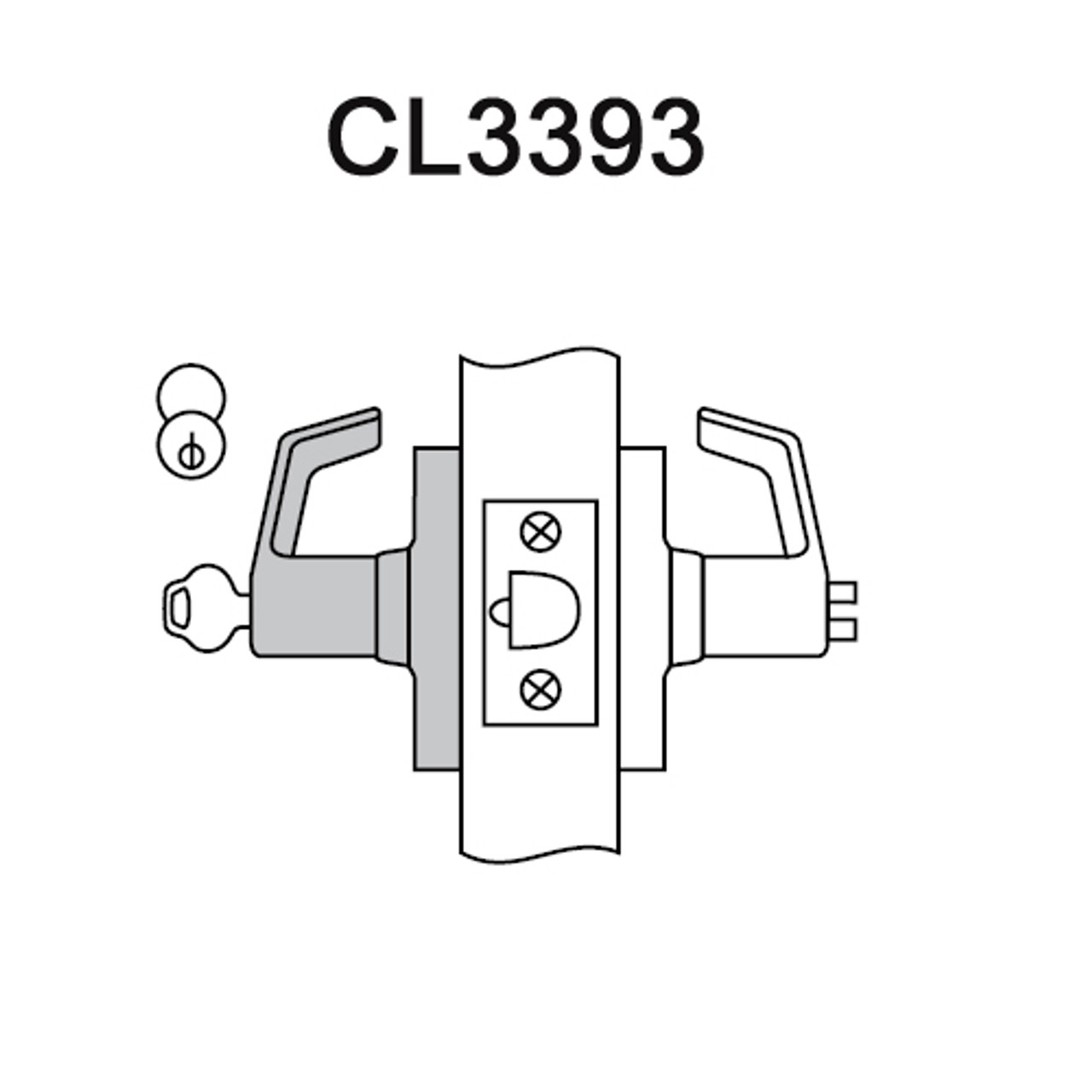 CL3393-PZD-618-LC Corbin CL3300 Series Less Cylinder Extra Heavy Duty Service Station Cylindrical Locksets with Princeton Lever in Bright Nickel Plated