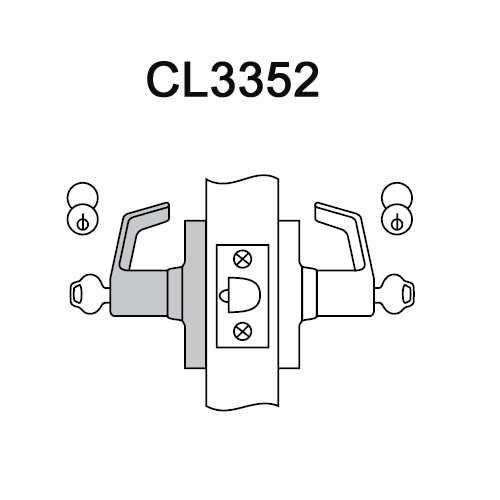 CL3372-PZD-625-LC Corbin CL3300 Series Less Cylinder Extra Heavy Duty Public Toilet Cylindrical Locksets with Princeton Lever in Bright Chrome