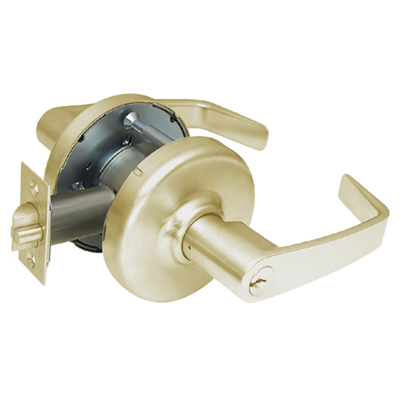 CL3357-NZD-606 Corbin CL3300 Series Extra Heavy Duty Storeroom Cylindrical Locksets with Newport Lever in Satin Brass Finish