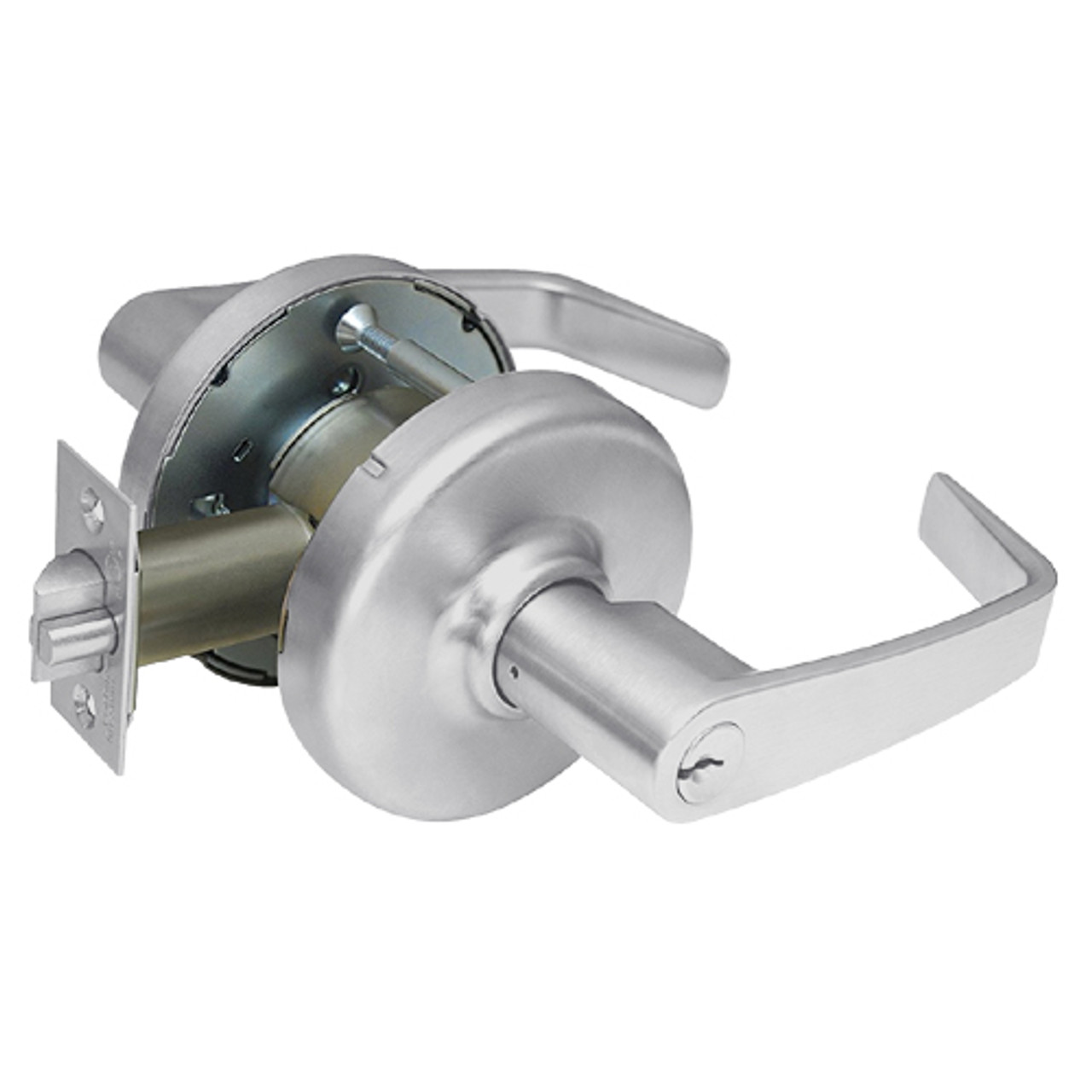 CL3359-NZD-626 Corbin CL3300 Series Extra Heavy Duty Storeroom or Public Restroom Cylindrical Locksets with Newport Lever in Satin Chrome Finish