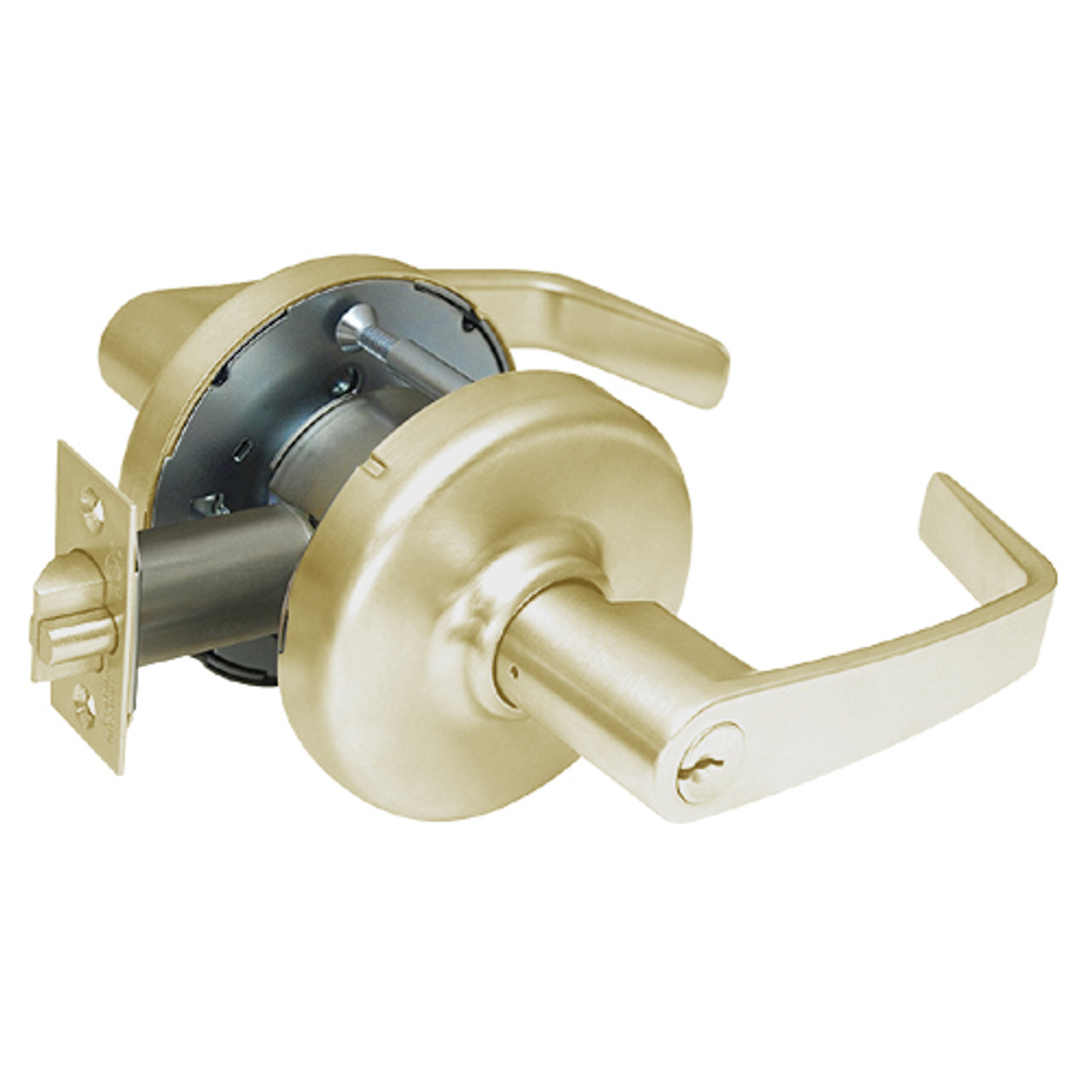 CL3375-NZD-606 Corbin CL3300 Series Extra Heavy Duty Corridor/Dormitory Cylindrical Locksets with Newport Lever in Satin Brass Finish