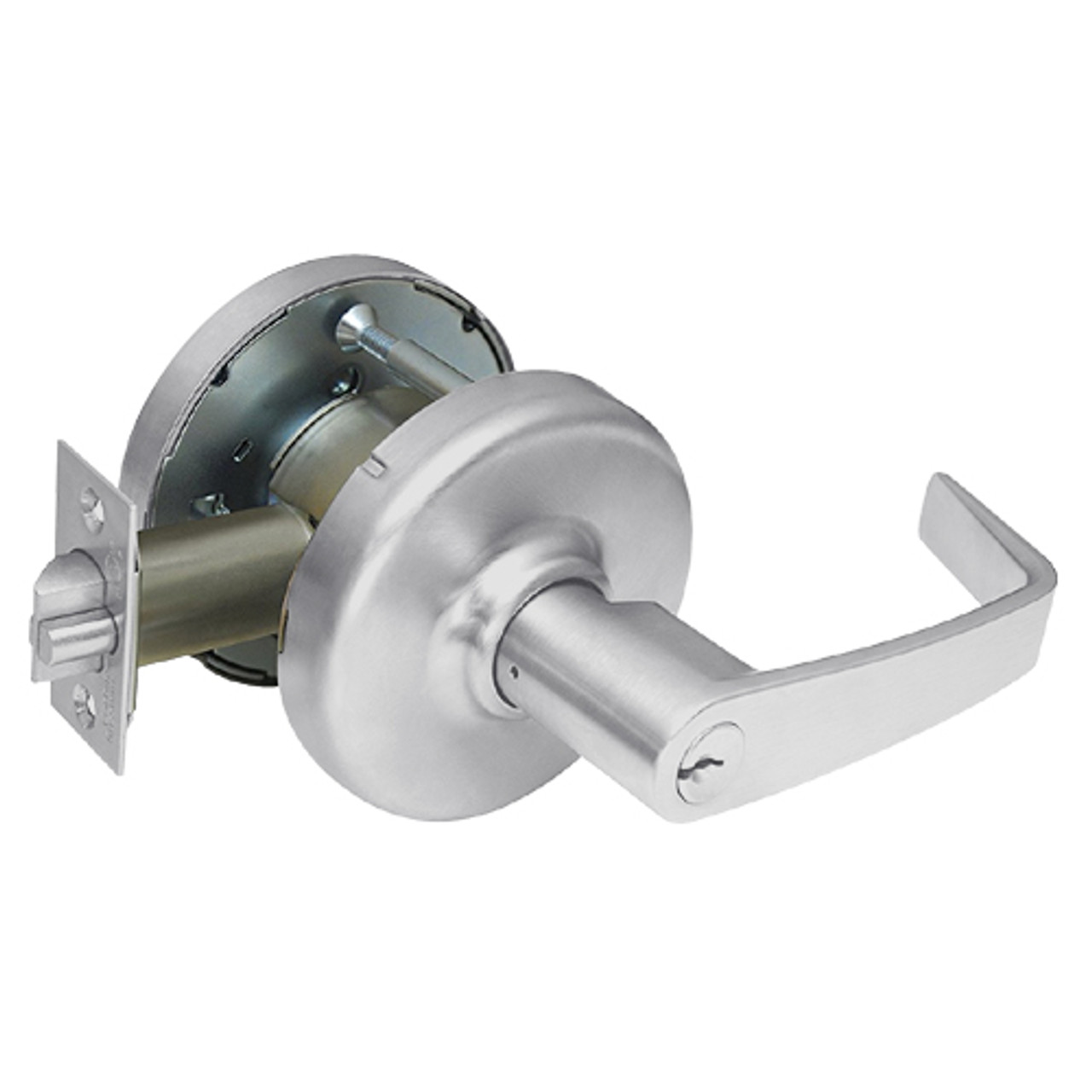 CL3381-NZD-626 Corbin CL3300 Series Extra Heavy Duty Keyed with Blank Plate Cylindrical Locksets with Newport Lever in Satin Chrome Finish