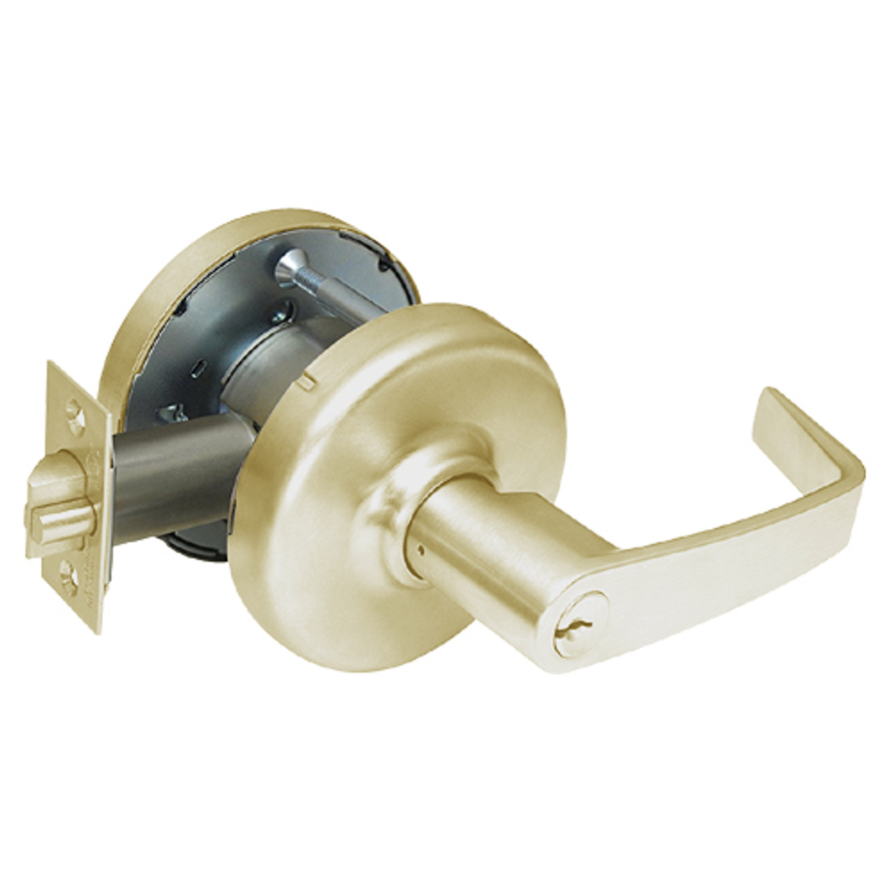 CL3381-NZD-606 Corbin CL3300 Series Extra Heavy Duty Keyed with Blank Plate Cylindrical Locksets with Newport Lever in Satin Brass Finish