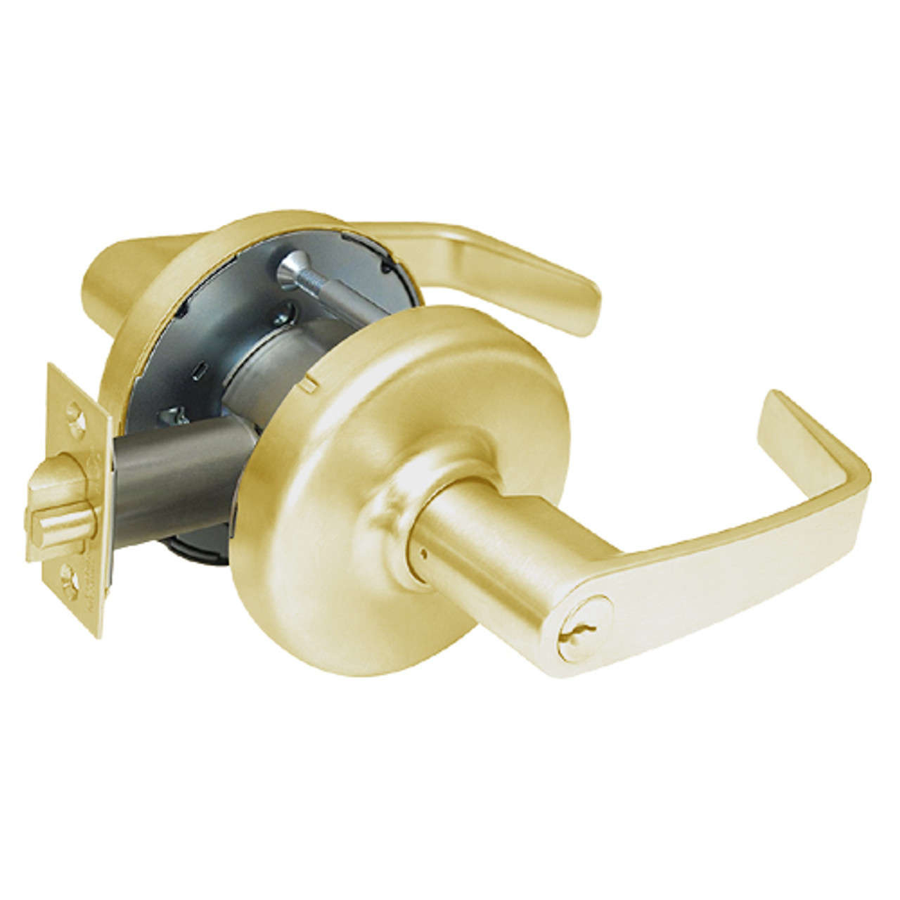 CL3352-NZD-605 Corbin CL3300 Series Extra Heavy Duty Classroom Intruder Cylindrical Locksets with Newport Lever in Bright Brass Finish