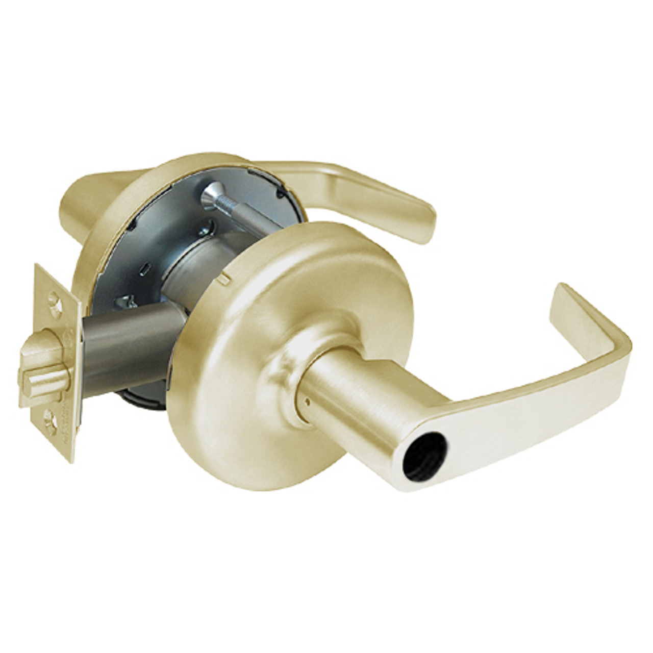 CL3357-NZD-606-LC Corbin CL3300 Series Less Cylinder Extra Heavy Duty Storeroom Cylindrical Locksets with Newport Lever in Satin Brass Finish