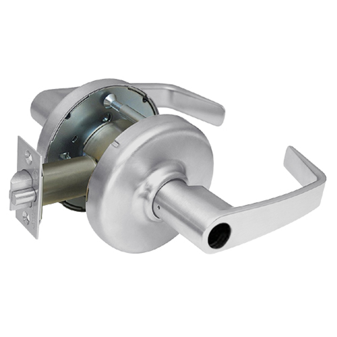 CL3359-NZD-626-LC Corbin CL3300 Series Less Cylinder Extra Heavy Duty Storeroom or Public Restroom Cylindrical Locksets with Newport Lever in Satin Chrome Finish