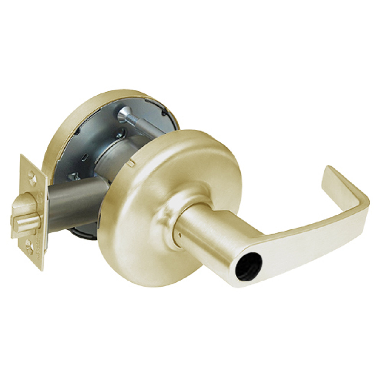 CL3391-NZD-606-LC Corbin CL3300 Series Less Cylinder Extra Heavy Duty Keyed with Turnpiece Cylindrical Locksets with Newport Lever in Satin Brass Finish
