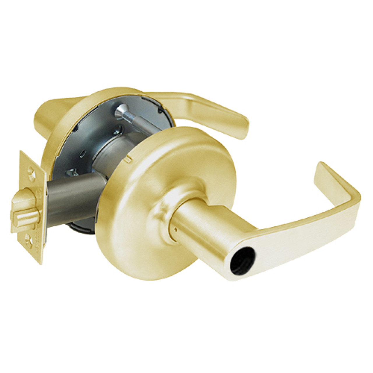 CL3372-NZD-605-LC Corbin CL3300 Series Less Cylinder Extra Heavy Duty Public Toilet Cylindrical Locksets with Newport Lever in Bright Brass Finish